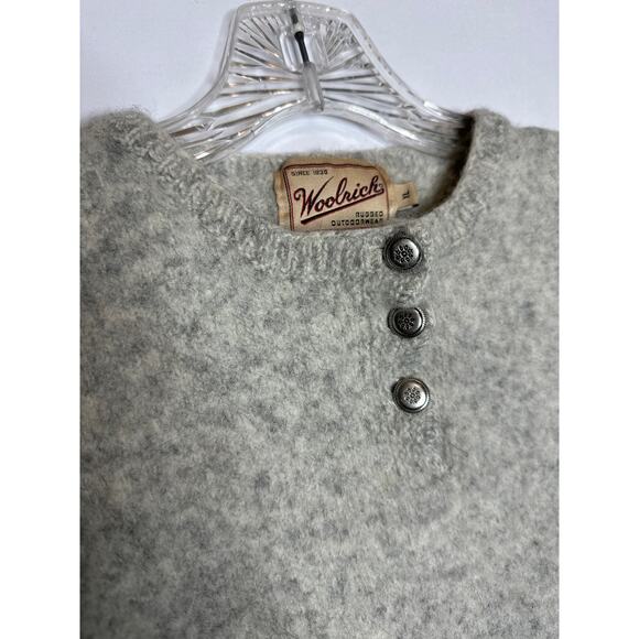 1980s Woolrich Rugged Outdoorwear Gray Heather Wool Henley Sweater
 size medium - Picture 9 of 13